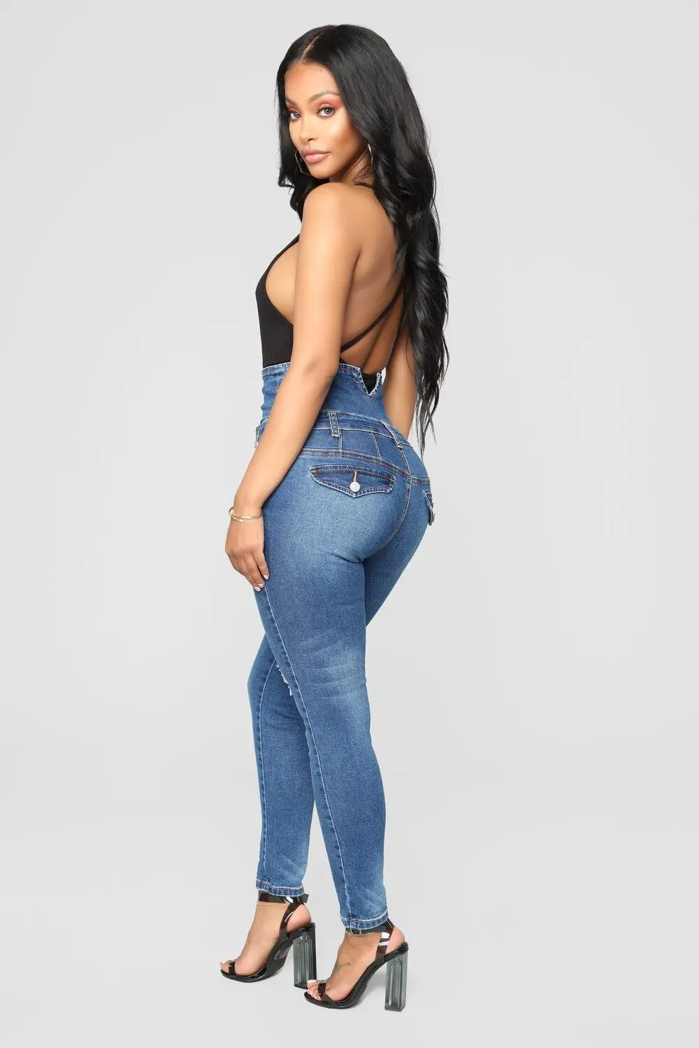 Ladies Ripped Jeans Plus Size Skinny High Waist Button Fly Curvy Long Big Hips Stretch Jean Tall Women Slim Shapping Denim | Женская