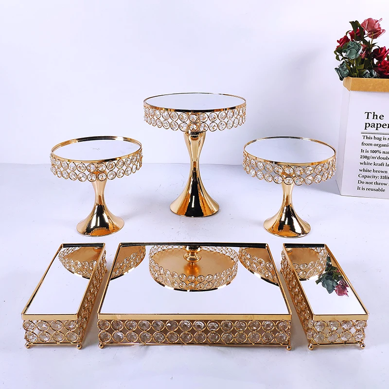 Crystal Metal Cake Stand Set Acrylic Mirror Cupcake Decorations Dessert Pedestal Wedding Party Display Tray | Дом и сад