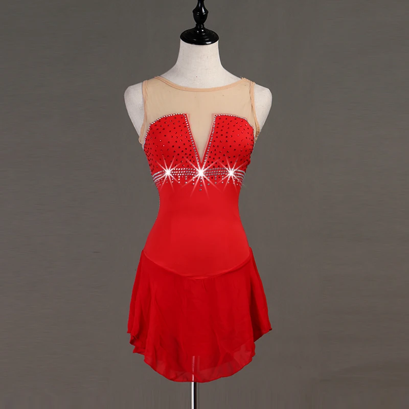

Figure Skating Dress Women/Girls Sequin Diamond Elegant Sleeveless Practice Clothes Ice Skating Dress Performance Dress DQL3258