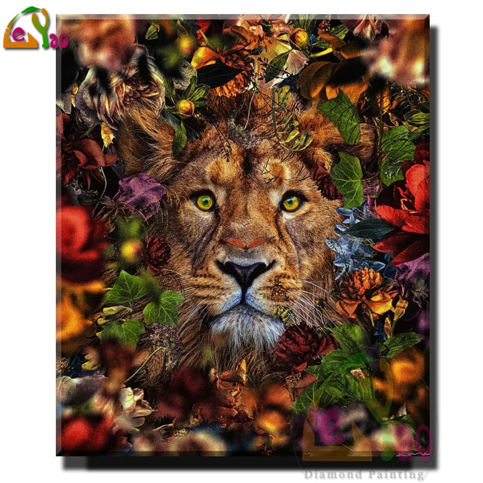 

Алмазов картина цветок Лев Алмазная мозаика с изображениями животных вышивка крестом Алмазная вышивка 5D DIY камни в форме ромба круглый дома...