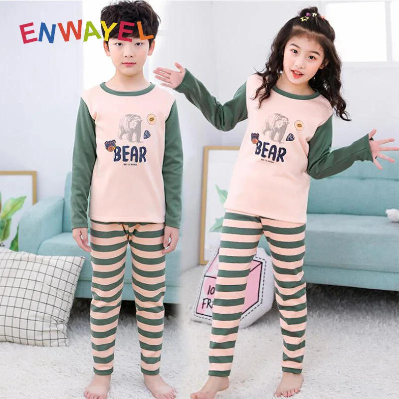 Kids Pajama Sets for Boys Girls Children's Clothing Sleepwear Nightwear Warm Fur Lining Thickening Cotton Autumn Winter | Мать и