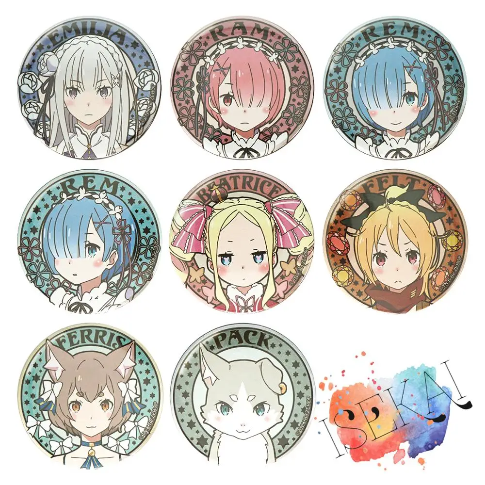 Rezero Anime Badge Rem Ram Emilia Felix Felt Feruto Re:Zero kara Hajimeru Isekai Seikatsu Relife Metal Badge Brooch Pins