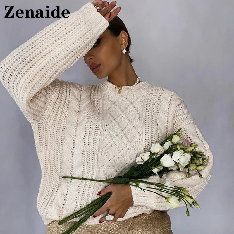 

Zenaide 2021 Autumn Winter Khaki Knitted Pullovers Women Casual O Neck Fashion Long Sleeve Warm Sweater Female