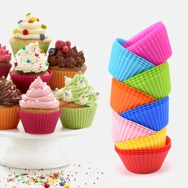 

12 Stuks/set Silicone Cupcake Cups Home Kitchen Cooking Gereedschap Willekeurige Kleur Ronde Vorm Siliconen Cake Bakken Mallen