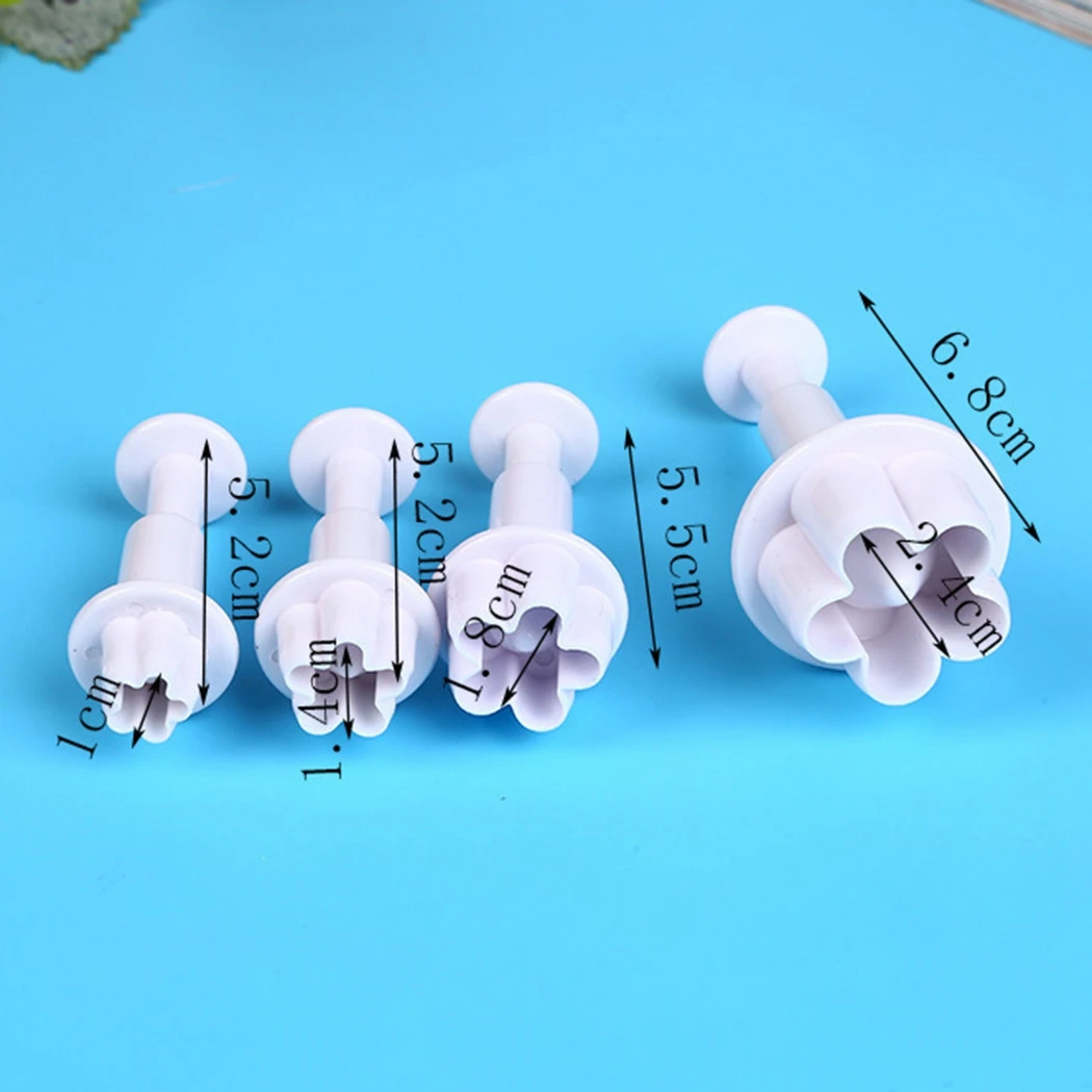 

4pcs Flower Shape Plastic Baking Mold Kitchen Biscuit Cookie Cutter Pastry Plunger 3D Stamp Die Fondant Cake Decorating Tools