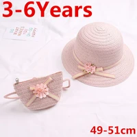 summer 2 pcs set baby flower breathable hat straw hat with handbag bags kids hat boy girls sun visor uv protection hat gorras
