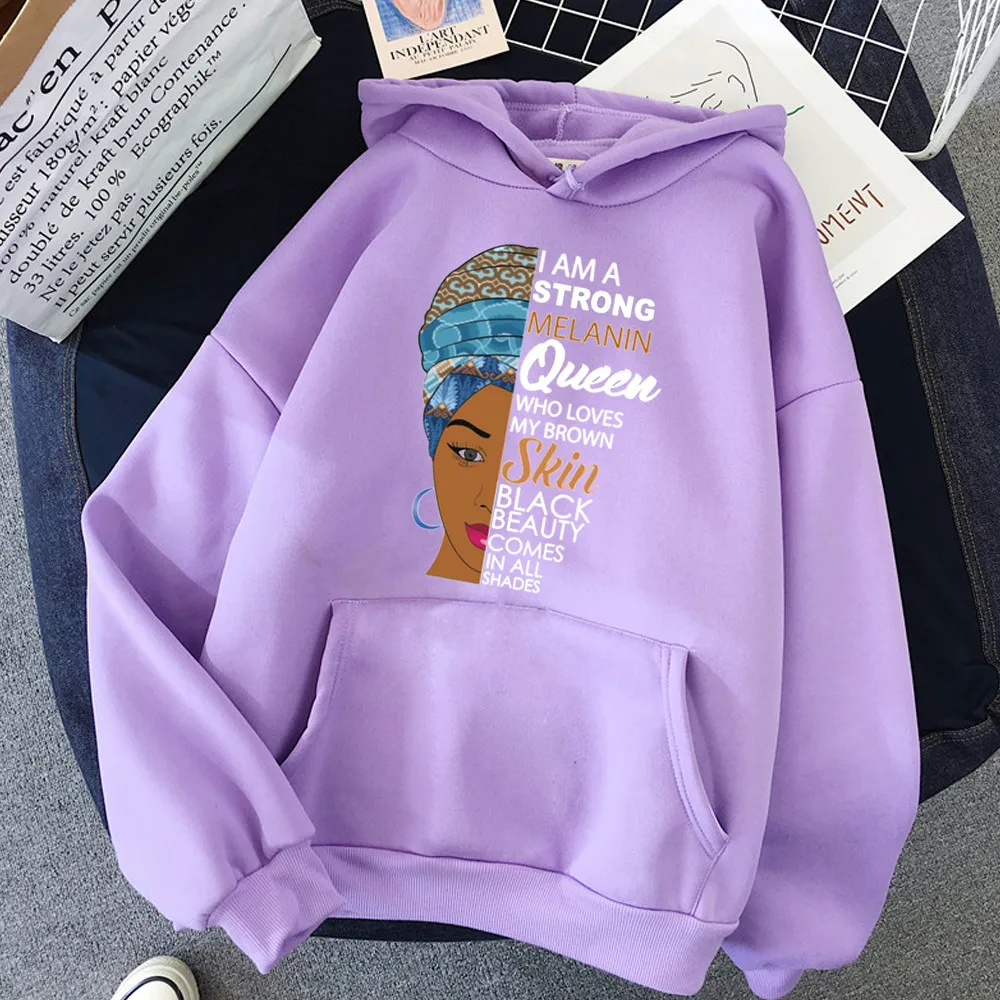 Women I Am A Strong Melanin Queen Sweatshirt Autumn Loose Long Sleeve African Black Girl History Month Hoodies Drop Ship | Женская