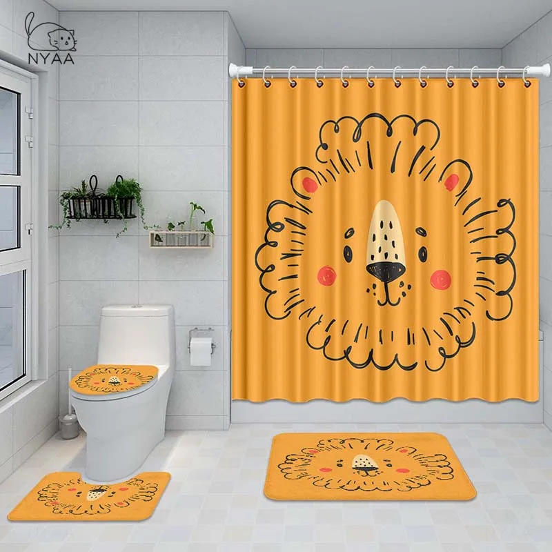 

Мультфильм Животные дизайнерский чехол с изображением Льва медведя собака Жираф 3D Водонепроницаемый душевые наборы штор Нескользящие пье...