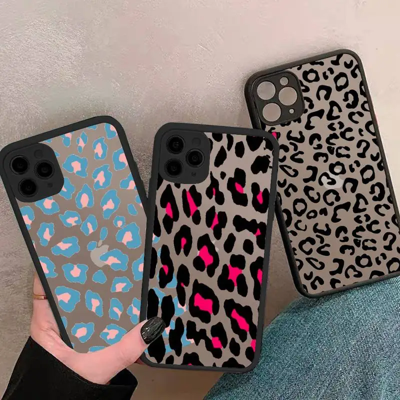 

Leopard print sexy pink luxury Phone Case For iphone 12 11 8 7 plus mini x xs xr pro max matte transparent cover