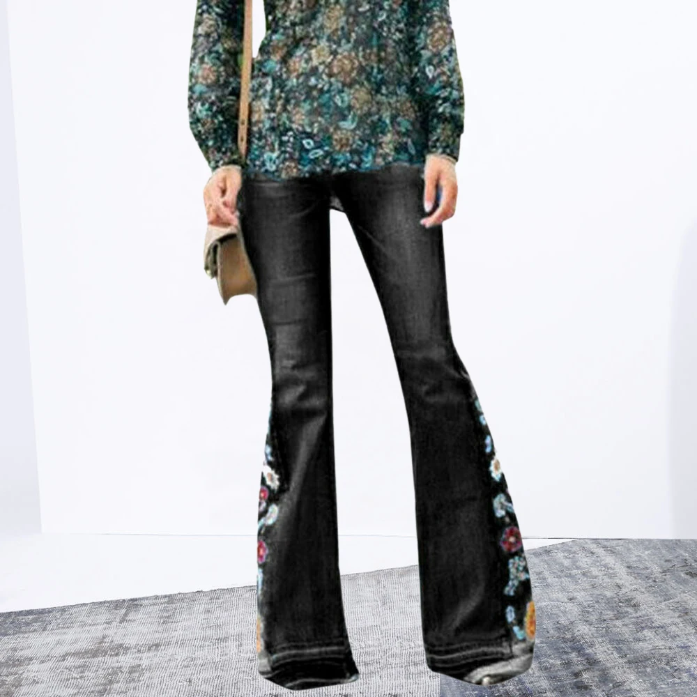 CALOFE высокая талия расклешенные джинсы для женщин модные офиса девушек длинные