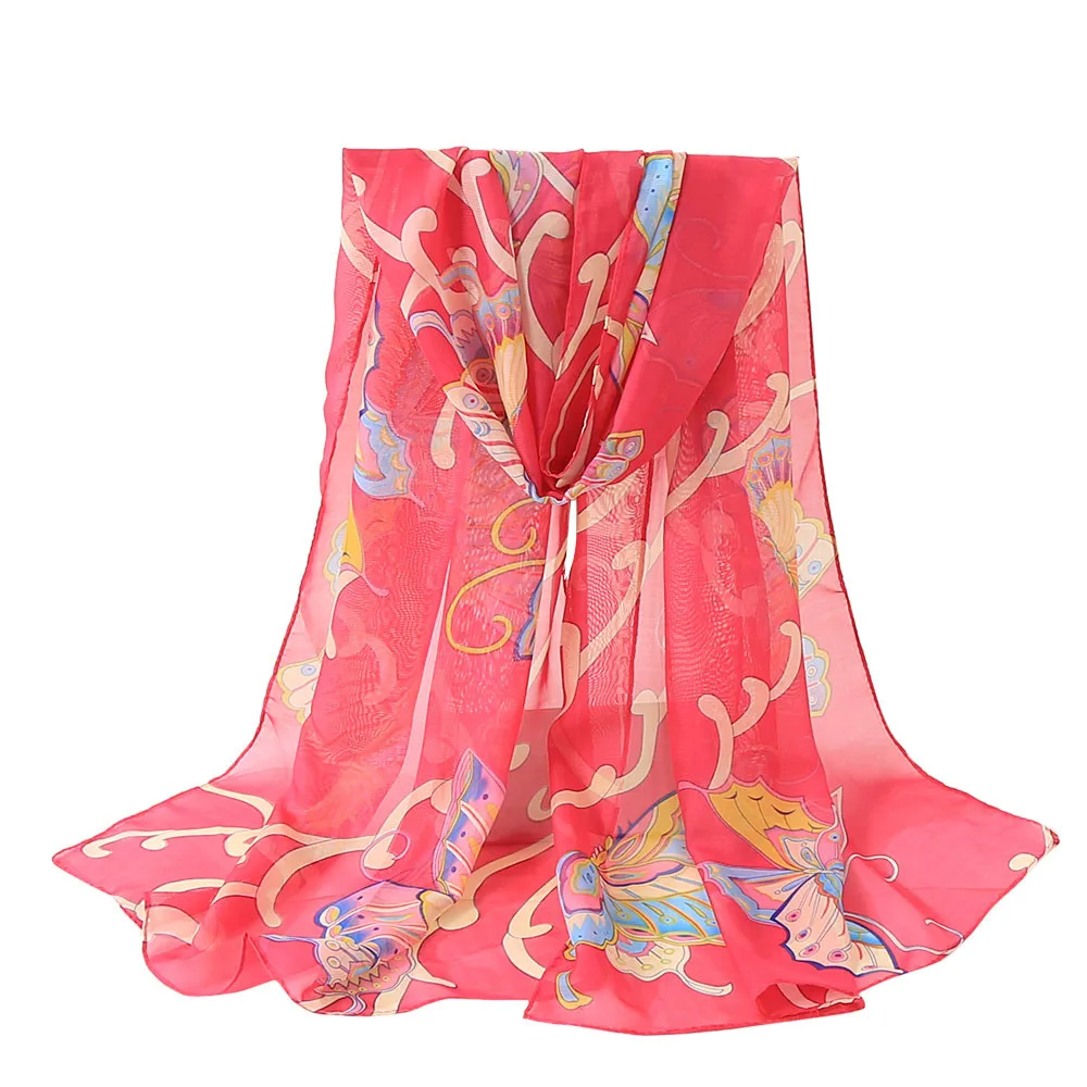2019 fashion hot new women's poncho chiffon butterfly print long silk scarf soft wrap shawl шарф женский бандана 50* |