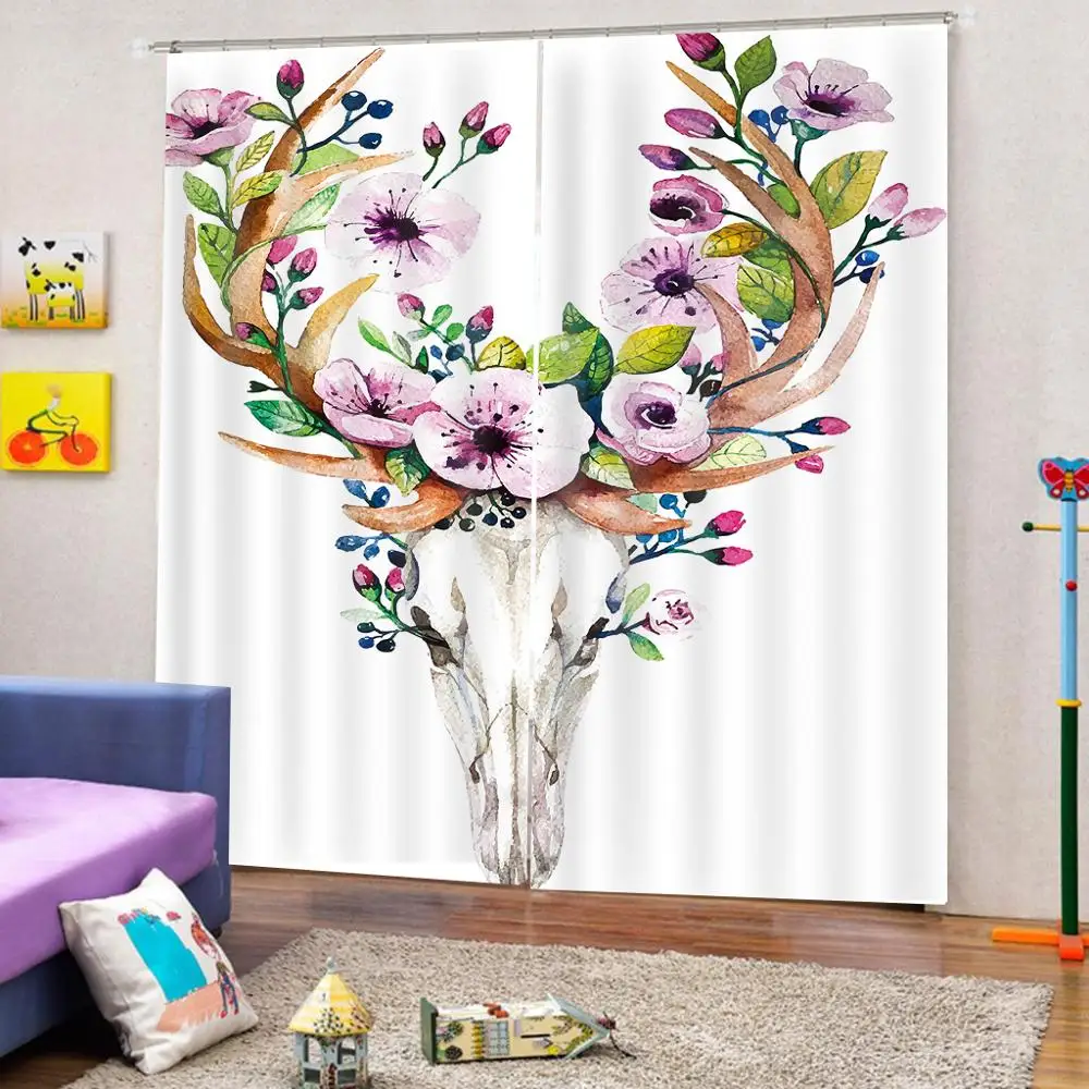Фото на заказ яркий олень череп занавес цветы Олень голова с винтажным цветочным