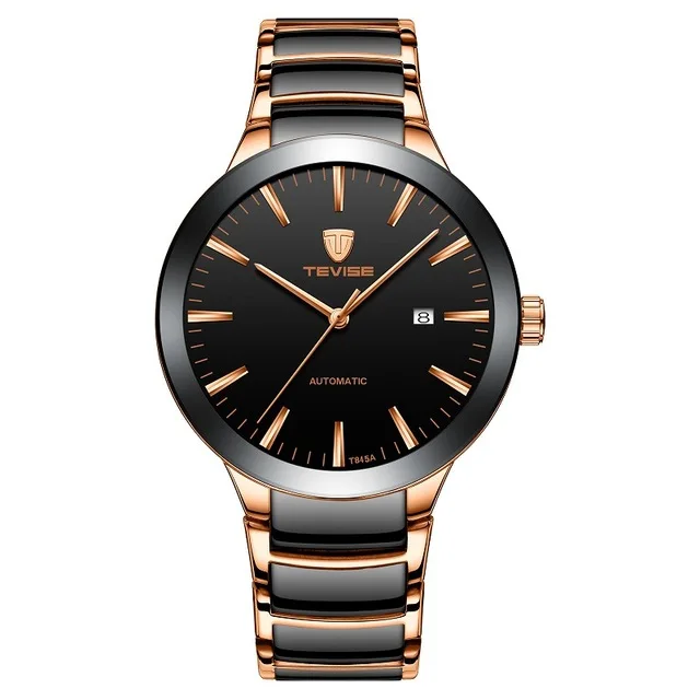 TEVISE Топ бренд Automatico Relogio Masculino роскошные механические часы для мужчин Tourbillon часы с каркасом военные мужские часы подарки - Цвет: rose gold black