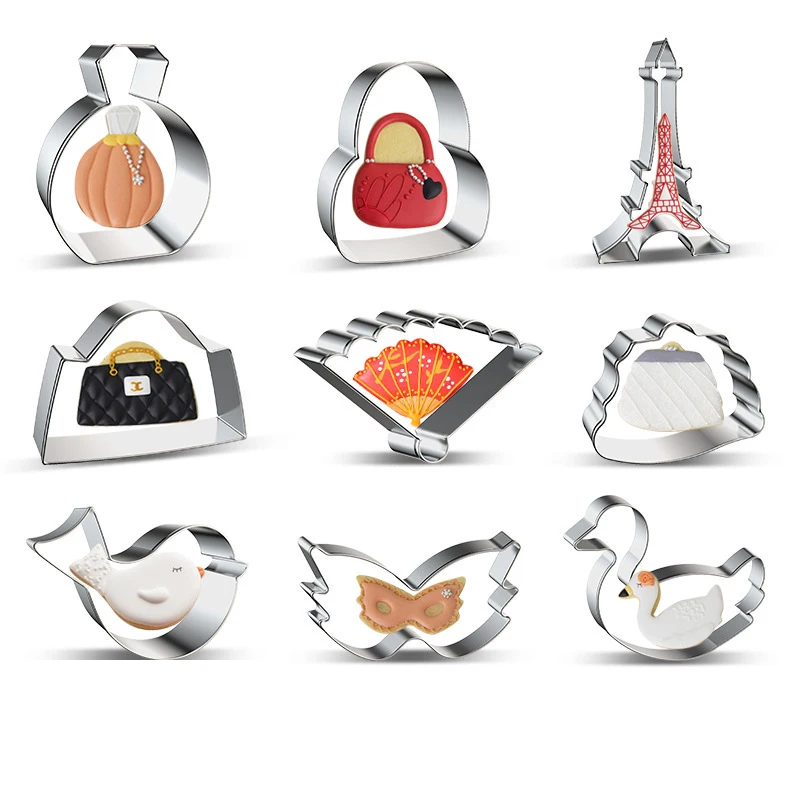 

1pcs Bird Perfume Cookie Cutters 3D Eiffel Tower Mold Cake Decorating Handbag Stamp Pressable Biscuit Mould Kitchen Baking Tools