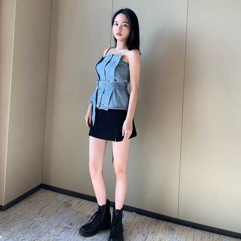 

2021 Summer Sexy Irregular Women's Vests Strapless Sleeveless High Waist With Sashes Vest For Female Fashion Clothing Tide QT32