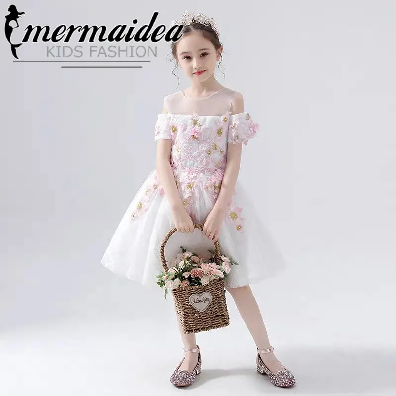 Летнее роскошное Новое Детское пышное платье принцессы с цветочной аппликацией