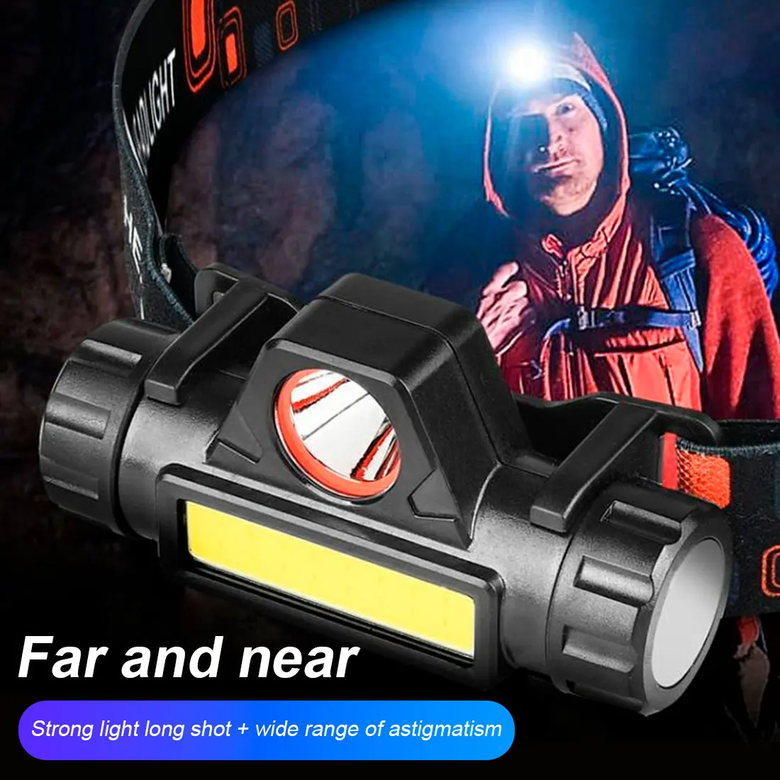 

COB+Q5 Work Light LED Headlamp Waterproof 2 Light Modes Built-in 18650 Battery With Magnet Headlight Suit For Fishing Camping
