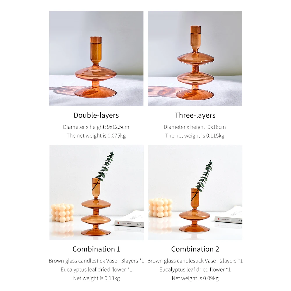 

Vintage Glass Vase Creative Candlestick Nordic Home Decoration Living Room Desktop Decoration Accessories Candle Holder Crafts