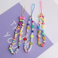 mobile phone lanyard chain diy color acrylic letter fruit soft pottery mixed short mobile phone chain key chain home ornaments