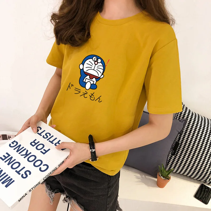 2019 Харадзюку Футболка женская каваи летние топы с принтом Дораэмон рукав
