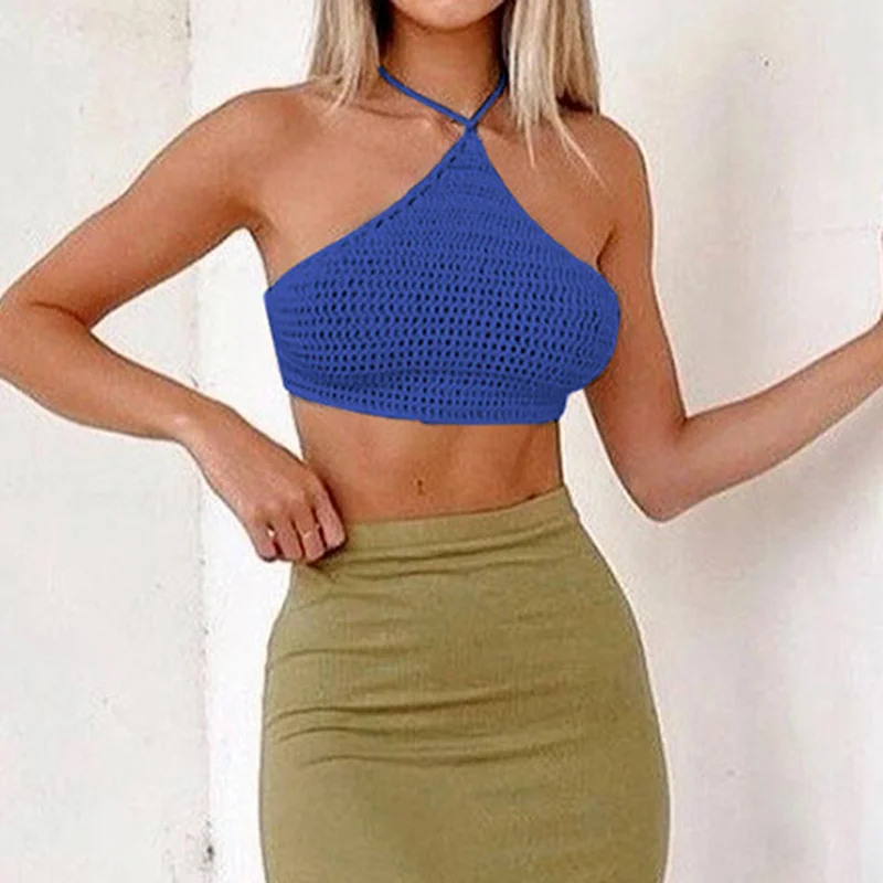 

Fashion Sleeveless Camisole Ladies Summer Sexy Halter Y2k Top Camisole White Strappy Halter Crop Top Tee Ladies Streetwear 2021
