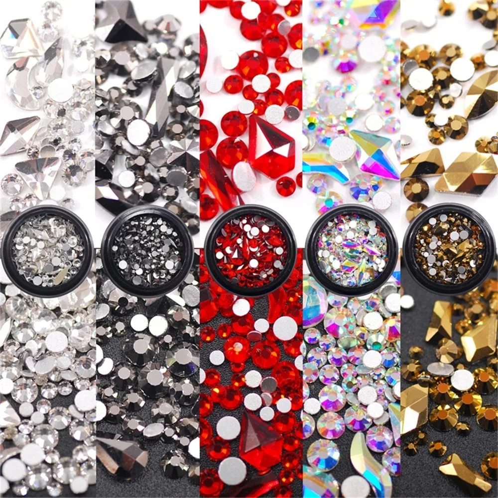 1Pc Glitter Crystal AB Rhinestones Glass Nail Swarovsky Charms 3D Nails Art Decorations Strass for | Красота и здоровье
