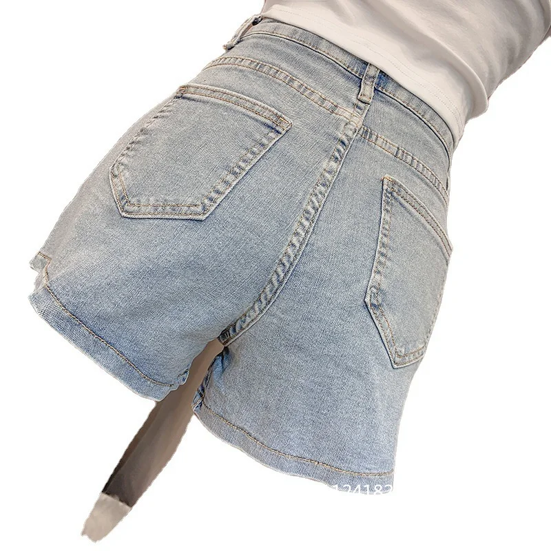 

2021 Summer New Temperament Celebrity Heavy Industry Beaded Diamond Slim Slimming Split Stretch Jeans Women Shorts
