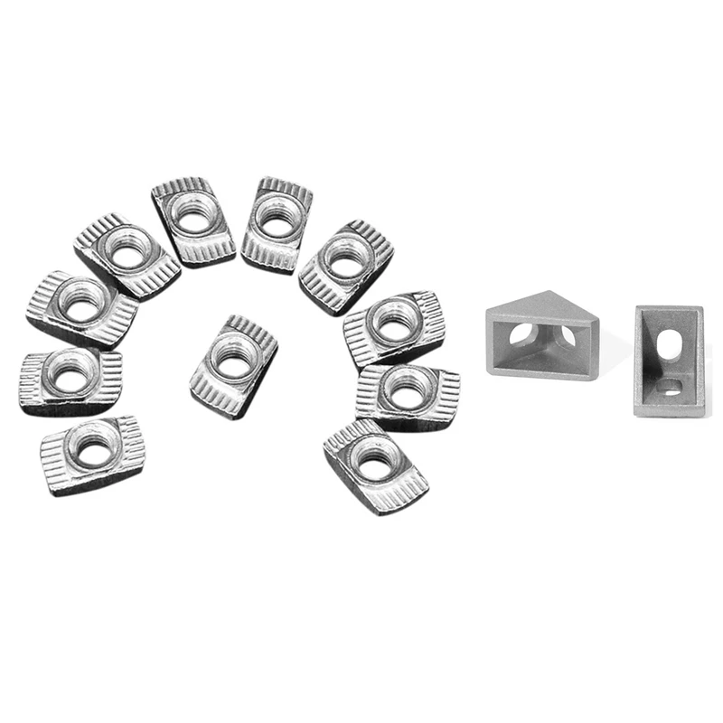 200 Pcs Connector: 100 Pcs 2020 Corner Bracket Slot 6 Corner Angle L Brackets Connector & 100 Pcs M5 Hammer Nut Connector T Fast