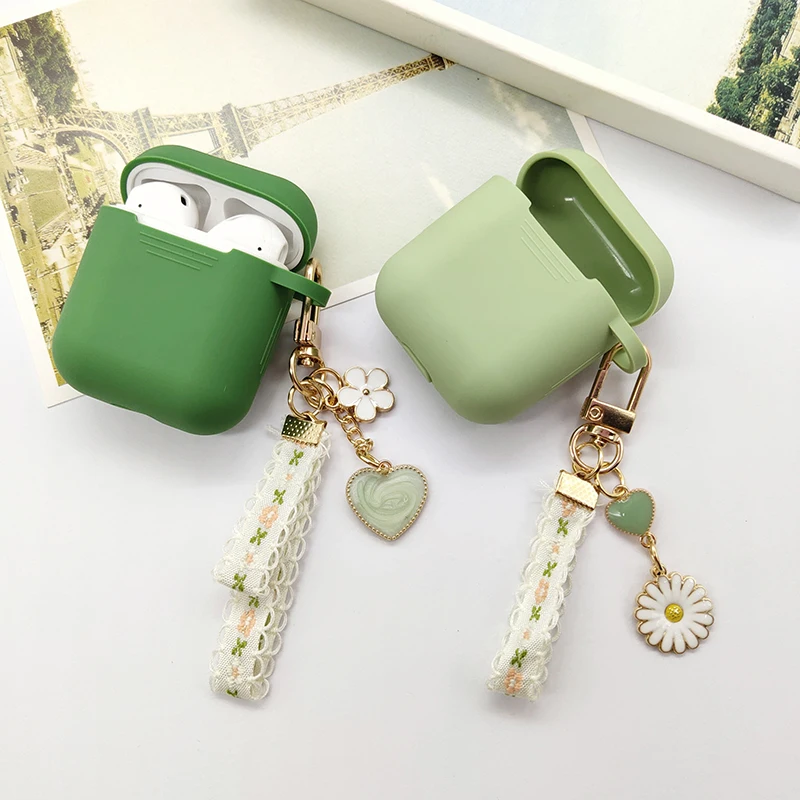 Милый корейский зеленый летний брелок с цветами для Airpods Pro 3 чехол силиконовая