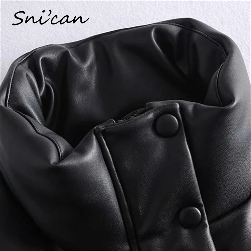 

Snican Black Faux Leather Jacket Coat Winter Casual Cropped Jacket Za Women 2021 Chaquetas De Mujer Vintage Female Abrigo Veste
