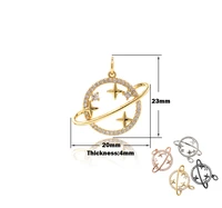 saturn pendant brass zircon space star necklace cosmic charm diy jewelry making accessories 23x20x4mm