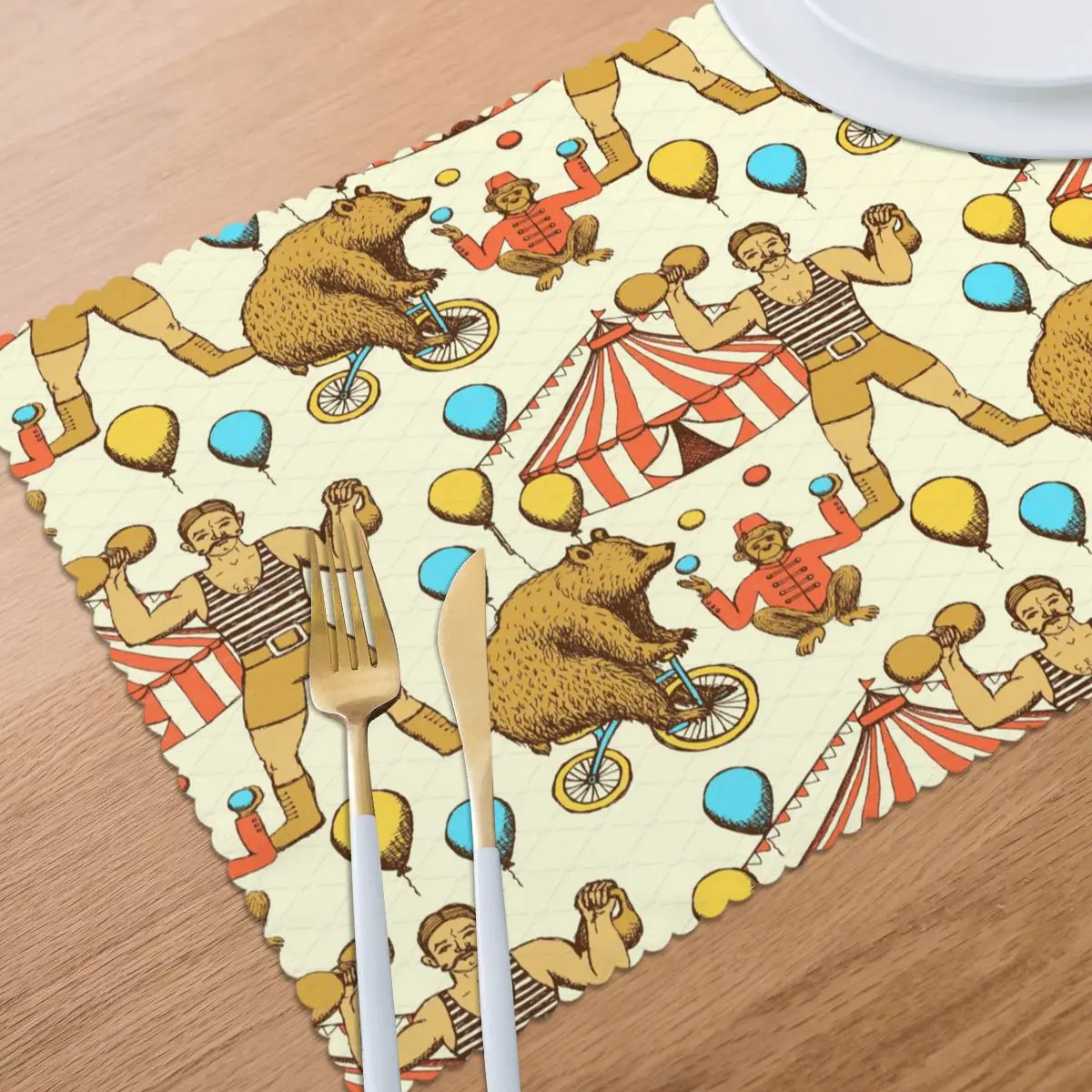 6 шт. столовых Настольный коврик цирк медведей для столов жар-изоляции Лен Кухня