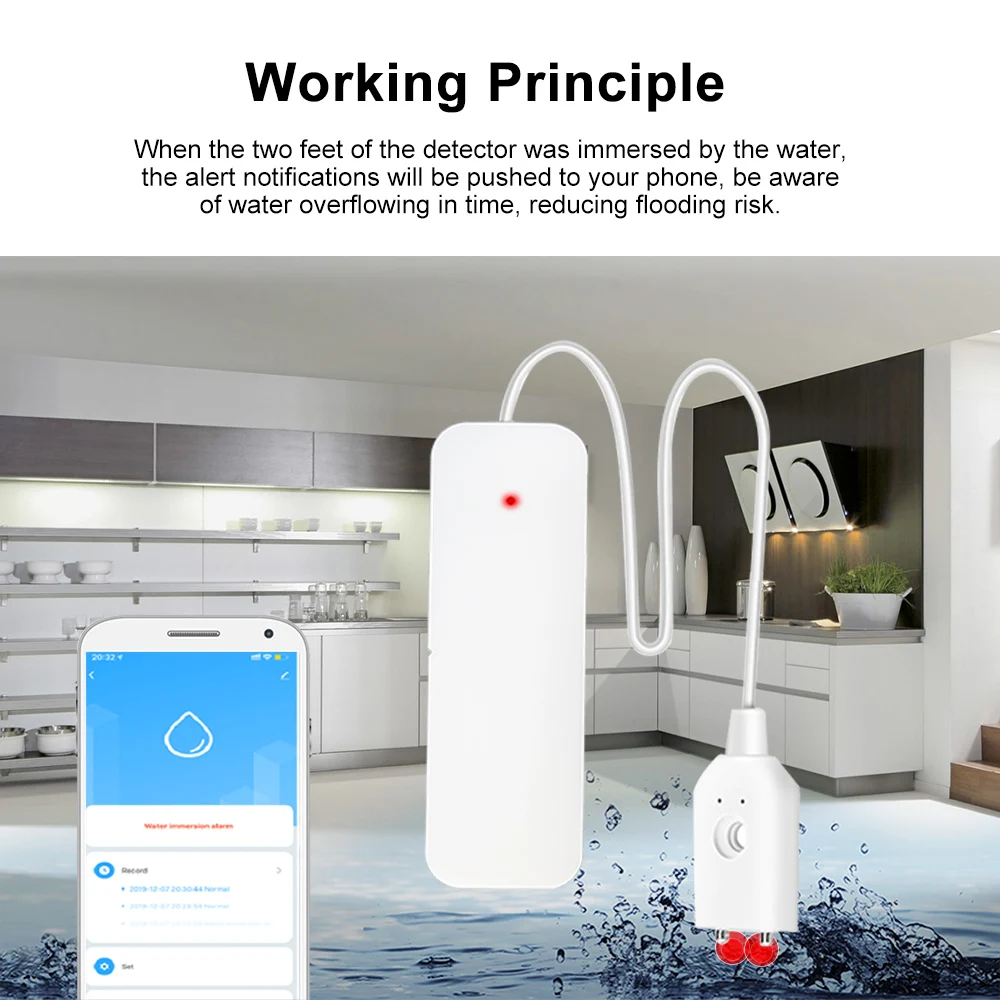 Wi-Fi датчик утечки воды детектор оповещение о превышении уровня сигнализация Tuya