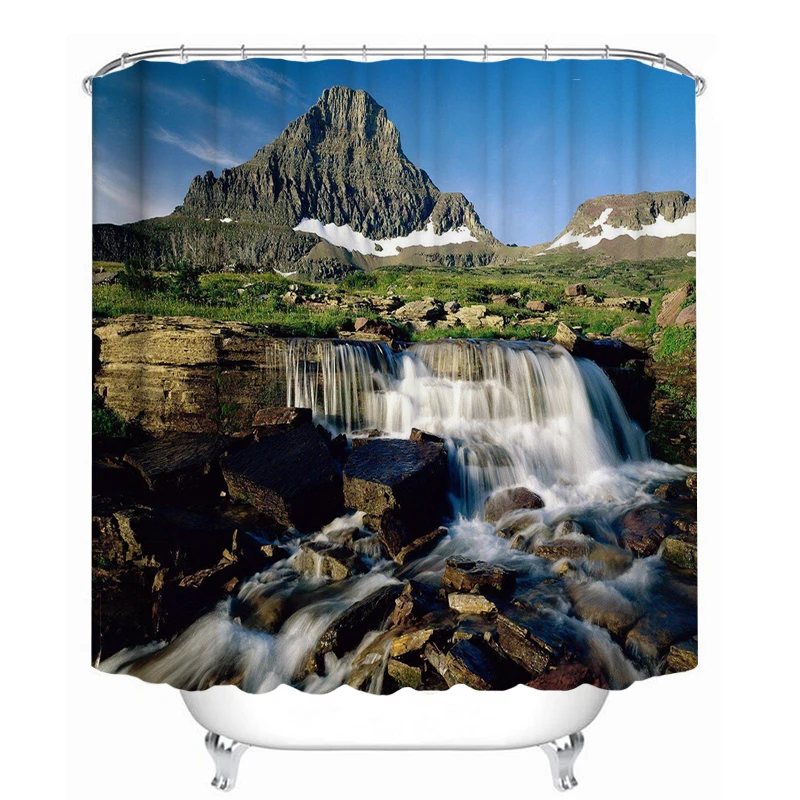 Занавеска для душа из полиэстеровой ткани с объемным пейзажем водопада