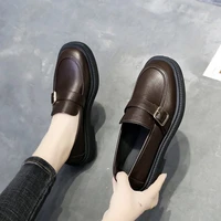 2021 new autumn women oxford shoes buckle slip on shoes buckle loafers sewing leather casual shoes for female