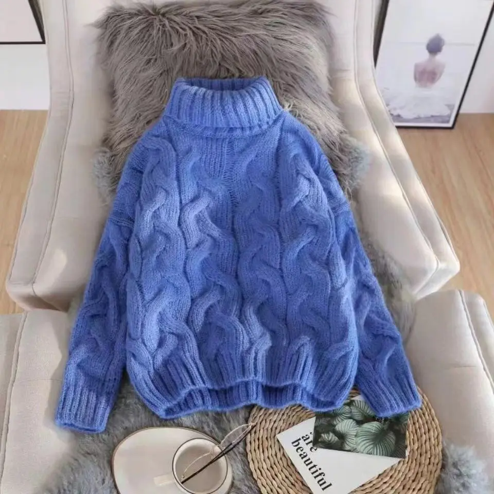 Женский свитер женский с высоким воротником толстый свободный Зимний пуловер