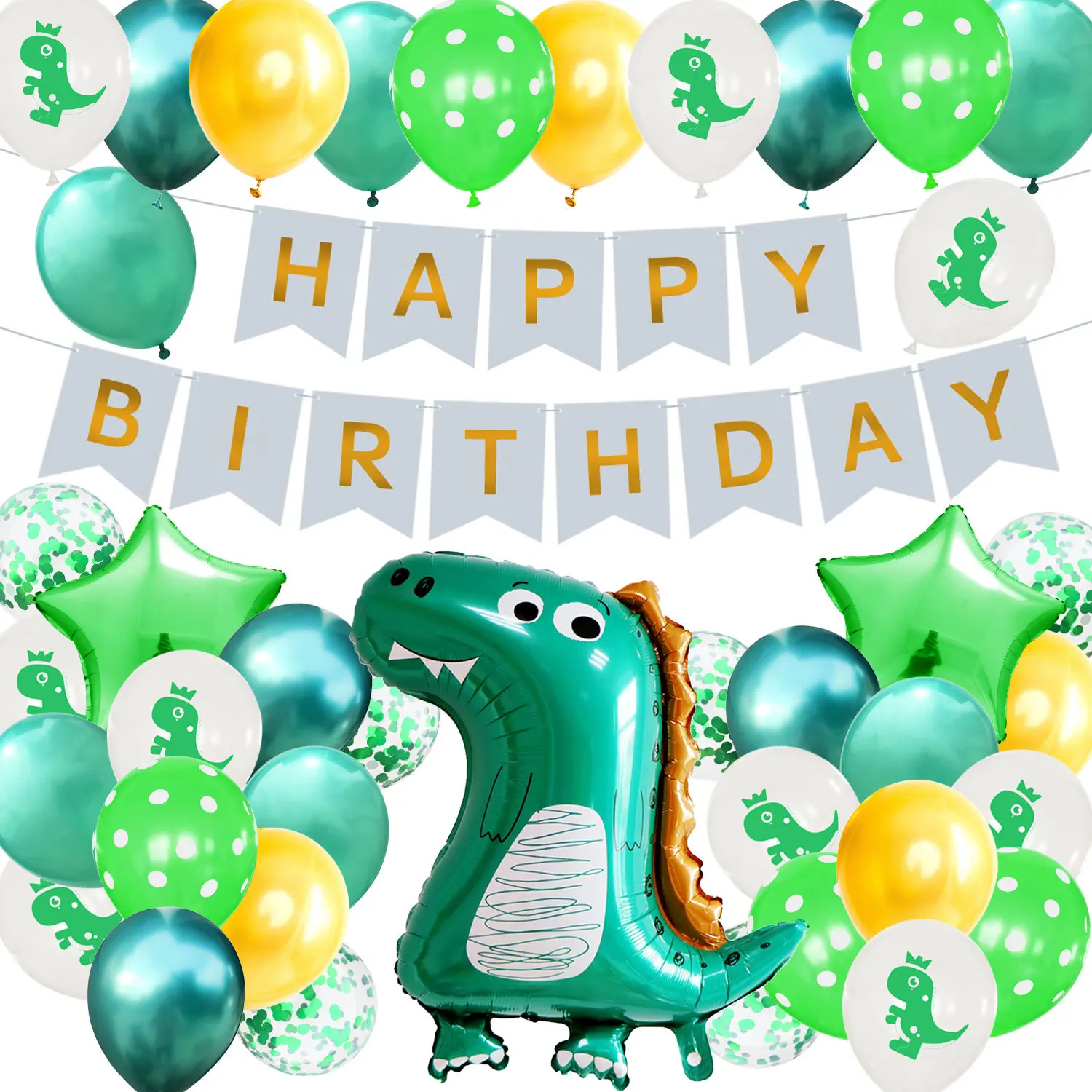 

Dinosaur Theme Balloon Set with Happy Birthday Banner Star Confetti Balloons for Girl 1st Birthday Party Decoration Supplies