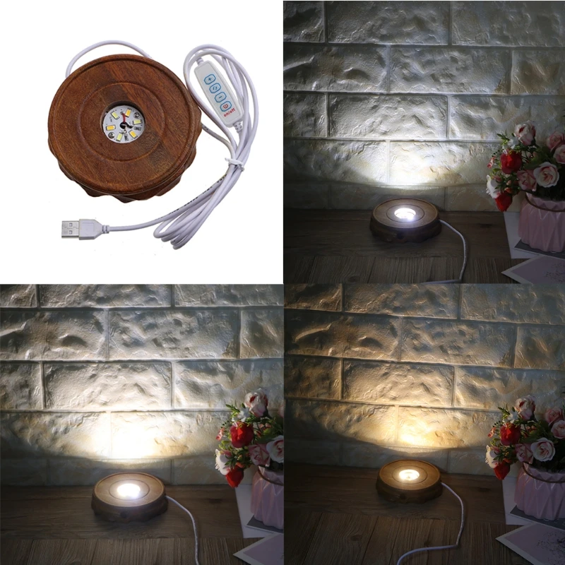 

HXBA Wooden Base Creative Crafts Solid Wood Luminous Base Crystal Ball Led Luminous Solid Wood Base Customization