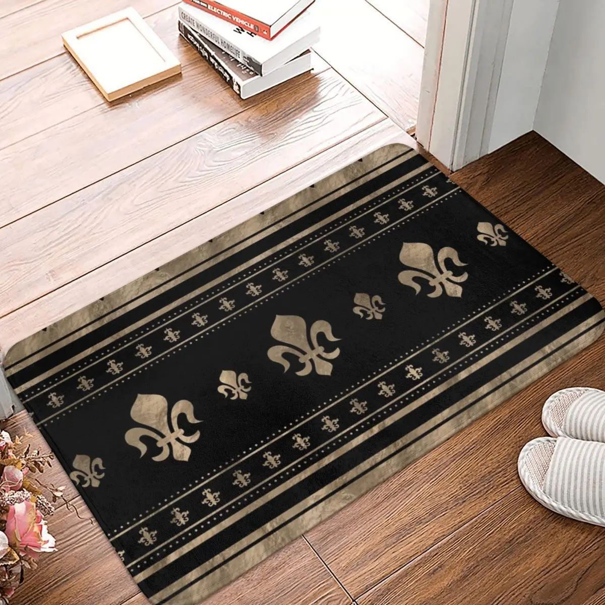 Fleur-de-lis Luxury Ornament Doormat Carpet Mat Rug Polyester Anti-slip Floor Decor Bath Bathroom Kitchen Bedroom 40*60