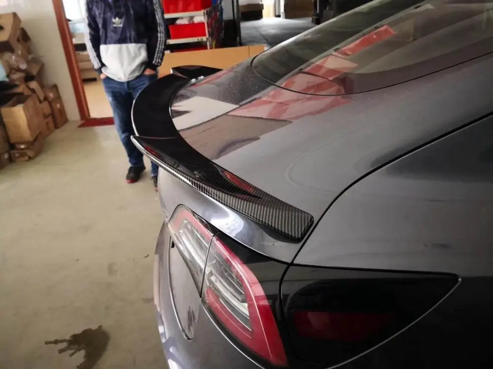fake carbon fiber Для Tesla модель 3 автомобильный Стайлинг ABS пластиковый Неокрашенный цвет задний багажник Крыло загрузки губы спойлер на крыше украшения - Цвет: fake carbon fiber