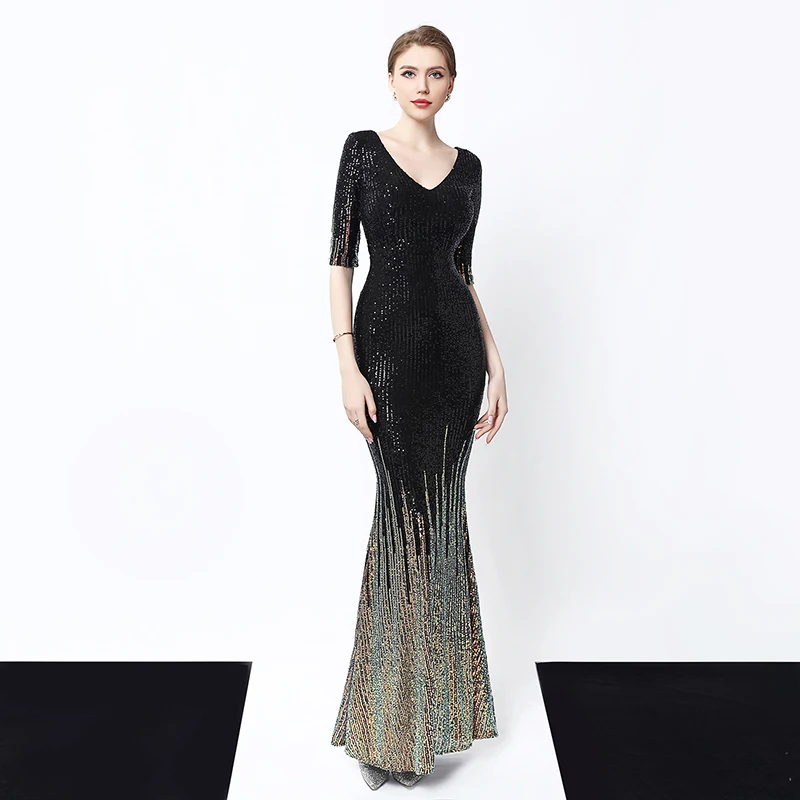 

Sexy Deep V Neck Sequins Dress Women Long Party Dresses Built In Bra Dress Mermaid Dress Women Fashion Formal Party Gowns