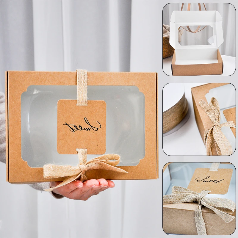 

Bakery Boxes Kraft Paper Box Transparent Cake Cupcake Cookie Candy Swiss Dessert Boxes Packaging Container Holder Party Supplies