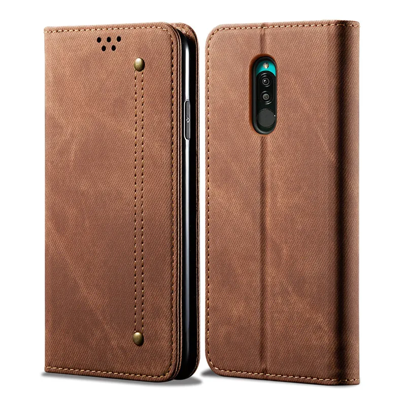 Brown Чехол-книжка в стиле ретро для Xiaomi Redmi 8 Redmi 8A, чехол из джинсовой ткани с подставкой и бумажником, задняя крышка для Redmi 7 7A, Fundas - Цвет: Brown