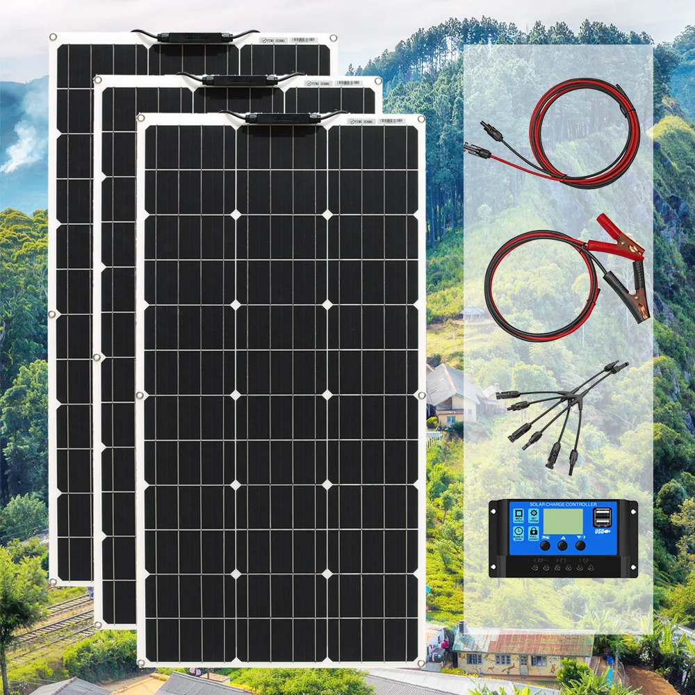 DGSUNLIGHT 18v 100 watt solar panel 200w 300w kit Panneau Solaire Flexible For 12V Battery Car RV Home Outdoor Power Charging