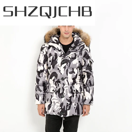 

Мужская зимняя куртка SHZQ, 2021 толстый теплый пуховик на 90% утином пуху, с капюшоном из меха енота, уличная одежда, зимнее пальто L012