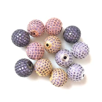 10pcslot 12mm purple zirconia ball spacer disco beads for girl bracelet making crystal stone micro pave waist accessory jewelry