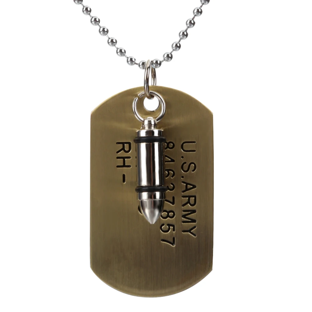 Bronze High Quality Fashion Men Military Army Bullet Charm Dog Tags SINGLE EMBOSSED Chain Pendant Necklace Jewelry Gift - Окраска металла: Bronze