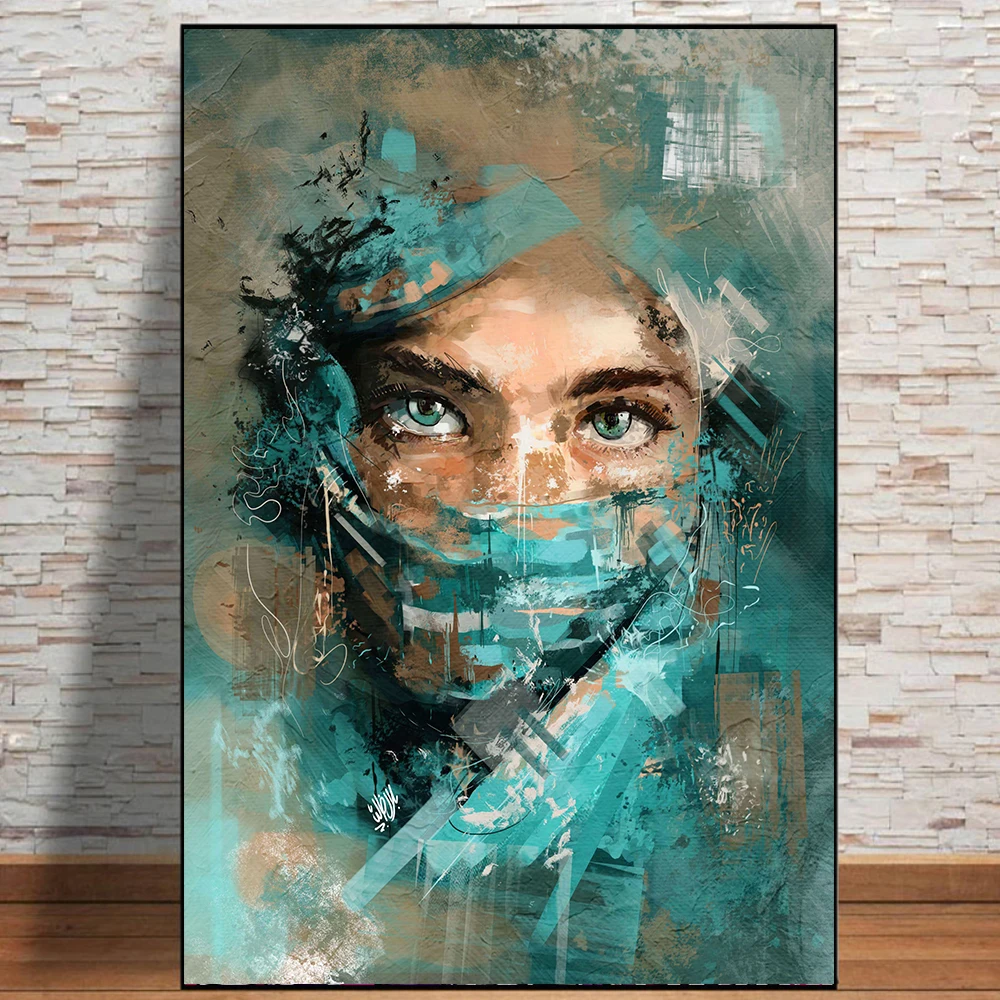 

Abstract Woman Portrait With Green Veil Art Poster And Print Wall Canvas Painting Watercolour Girl Picture For Living Room Decor