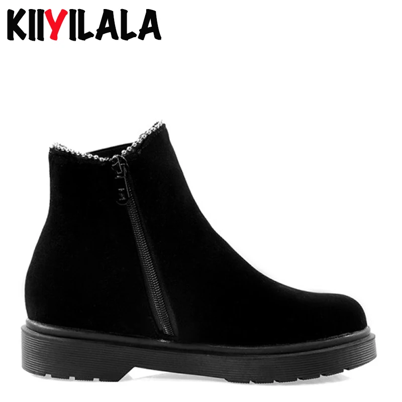 Женские ботинки челси на платформе Kiiyilala черные короткие плоской подошве женская