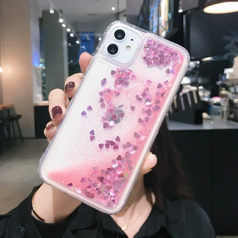 Розовые блестящие Чехлы для iphone 6s 7 8plus X XSmax 11 11pro прозрачный мягкий силиконовый